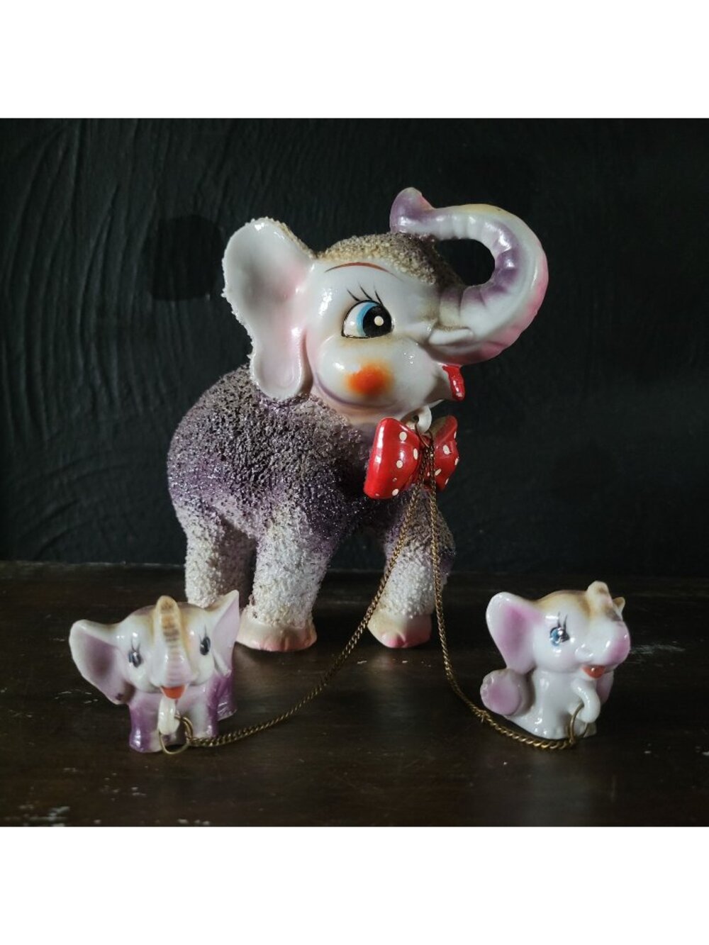 Vintage Arnart Purple Sugar Elephant With Babies Figurine Set